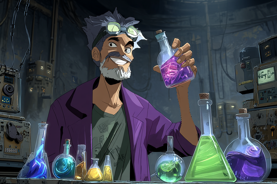 Torchenstein holding a glowing beaker