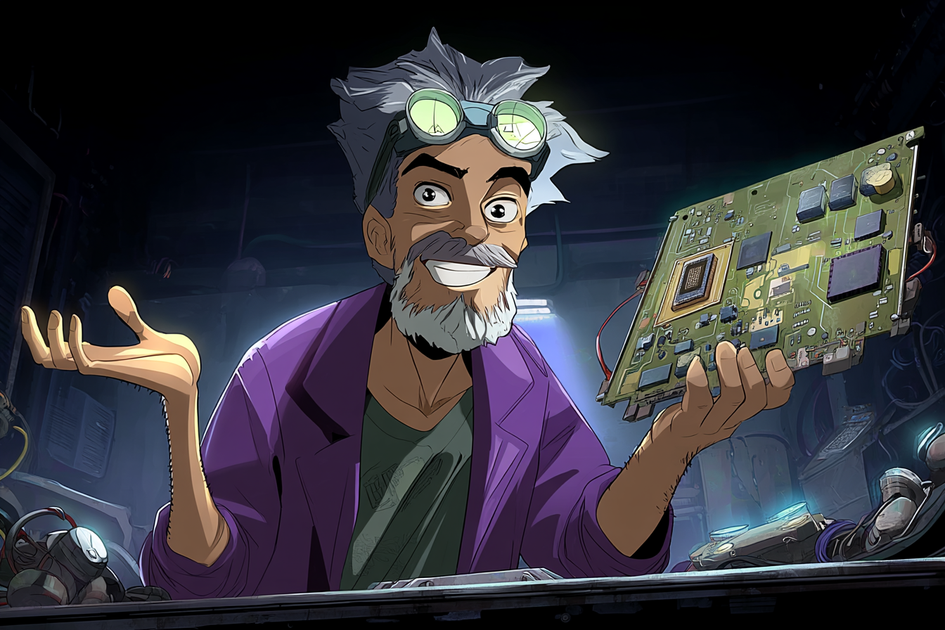 Torchenstein holding motherboard